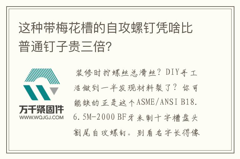 這種帶梅花槽的自攻螺釘憑啥比普通釘子貴三倍？
