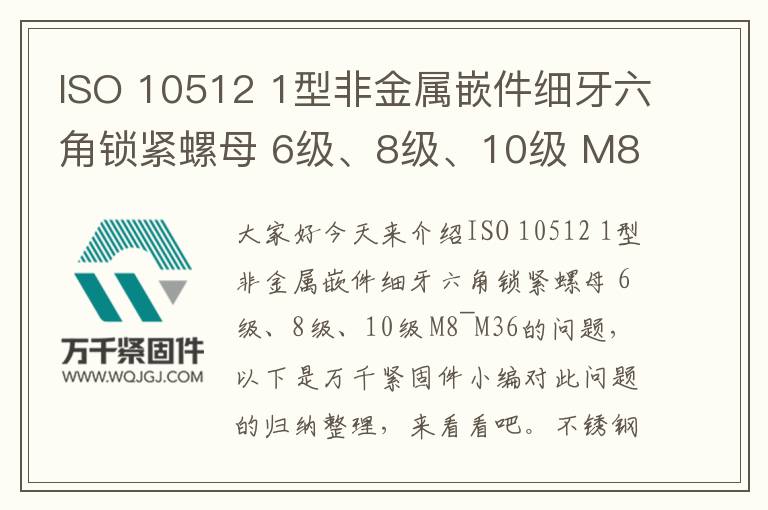 ISO 10512 1型非金屬嵌件細牙六角鎖緊螺母 6級、8級、10級 M8~M36