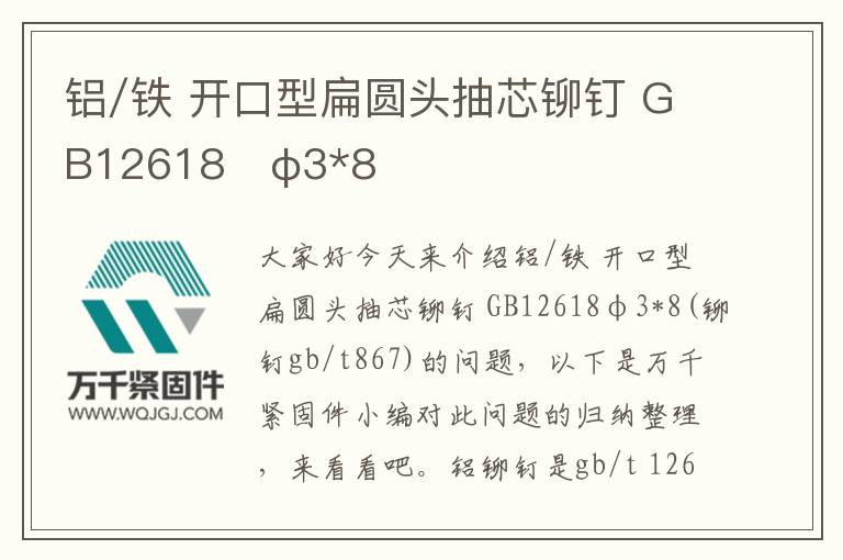 鋁/鐵 開口型扁圓頭抽芯鉚釘 GB12618	φ3*8